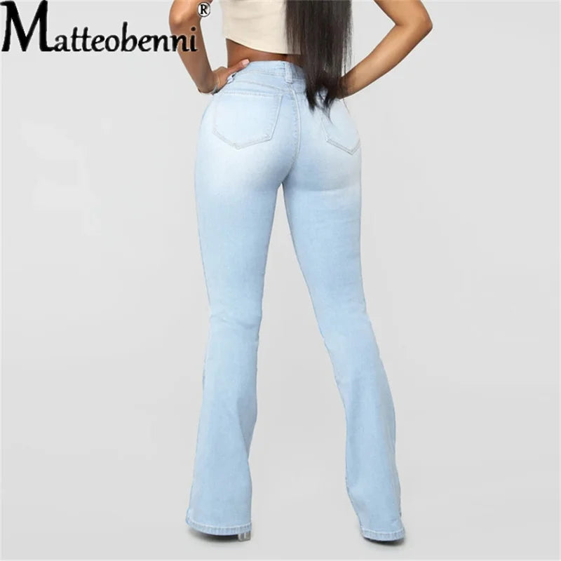 Women Clothing Solid Color Slim-Fit Fashion New Arrival Denim Speaker Pants Skinny High Waist Casual Street Jeans Vetement Femme