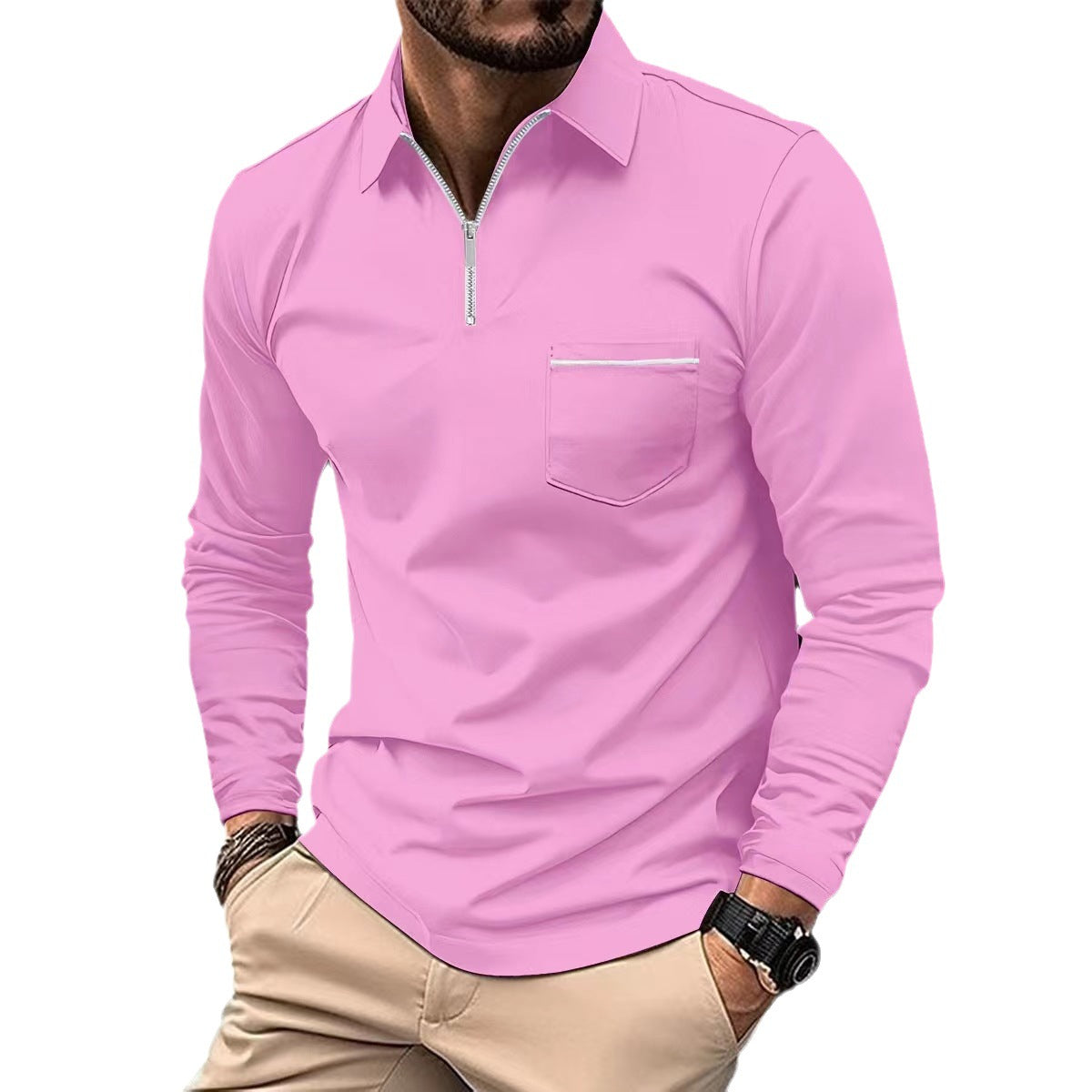 Autumn Polo Shirt Zipper Men'S Long Sleeve Polo Shirt